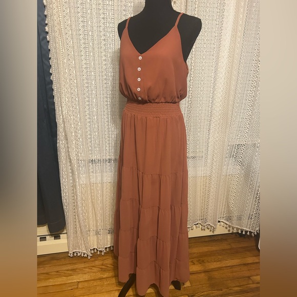 PrettyGarden Dresses & Skirts - Elegant Rust Maxi Dress with Button Accents